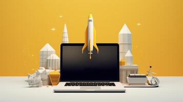 Business start up concept with rocket launching to space. photo