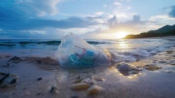 detener Oceano el plastico contaminación concepto, ambiental problema el plastico y microplástico en el agua. generativo ai foto