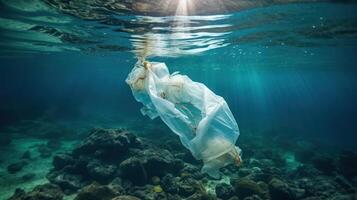 Stop Ocean Plastic Pollution Concept, Environmental Problem Plastic and Microplastic on the Water. photo