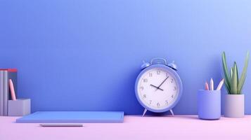 Realistic Clock on Workplace for Business Concept. Time Management and Self Organization. photo