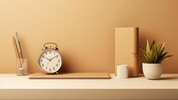 Realistic Clock on Workplace for Business Concept. Time Management and Self Organization. photo