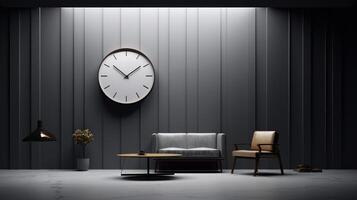 Realistic Clock on Workplace for Business Concept. Time Management and Self Organization. photo