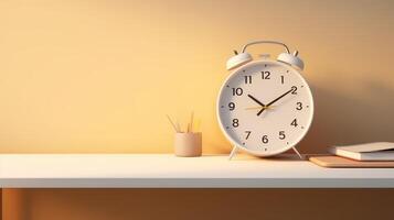 Realistic Clock on Workplace for Business Concept. Time Management and Self Organization. photo