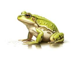 Rana esculenta. Green European or water frog on white background. Created with Generative AI technology. photo