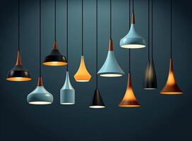 Interior decoration of stylish housing. Loft style incandescent lamp. Modern style home design. Created with Generative AI technology. photo