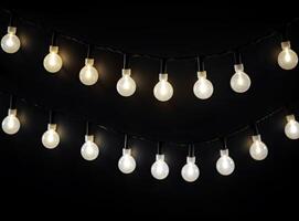 Light bulb decor on a dark background, at night. Created with Generative AI technology. photo