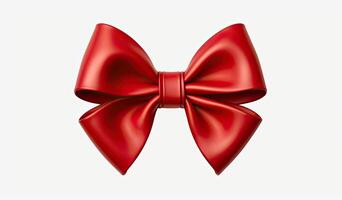 Delicate red wavy ribbon isolated on white background. New Year or Christmas holidays decoration concept. Created with Generative AI technology. photo