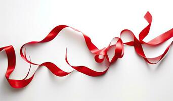 delicado rojo ondulado cinta aislado en blanco antecedentes. nuevo año o Navidad Días festivos decoración concepto. creado con generativo ai tecnología. foto