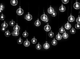 Light bulb decor on a dark background, at night. Created with Generative AI technology. photo