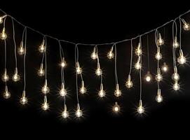 Light bulb decor on a dark background, at night. Created with Generative AI technology. photo