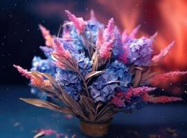 Close-up of lavender flowers, Soft focus on black background. Created with Generative AI technology. photo