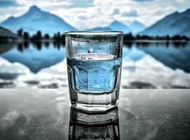 torrencial agua dentro un vaso en contra el naturaleza antecedentes. creado con generativo ai tecnología. foto