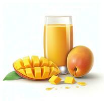 mango juice with mango slice isolated on white background. glass of mango juice. Created with Generative AI technology. photo