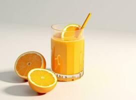 vaso de naranja jugo con naranja sacos y rebanadas frutas aislar en blanco antecedentes. creado con generativo ai tecnología. foto