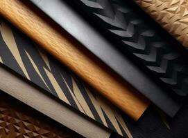 From above layout of colorful cardboard sheets in brown and grey shades. Created with Generative AI technology. photo