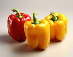 sweet pepper, red, green, yellow paprika, isolated on white background, clipping path, full depth of field. Created with Generative AI technology. photo