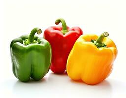sweet pepper, red, green, yellow paprika, isolated on white background, clipping path, full depth of field. Created with Generative AI technology. photo