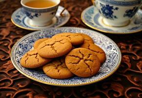 Cookies made out of wheat and can be eaten solo as well as with tea. Butter Cookies. Created with Generative AI technology. photo