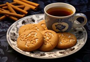 Cookies made out of wheat and can be eaten solo as well as with tea. Butter Cookies. Created with Generative AI technology. photo