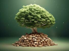 Showing financial developments and business growth with a growing tree on a coin. Created with Generative AI technology. photo