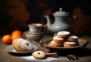 galletas hecho fuera de trigo y lata ser comido solo como bien como con té. mantequilla galletas. creado con generativo ai tecnología. foto