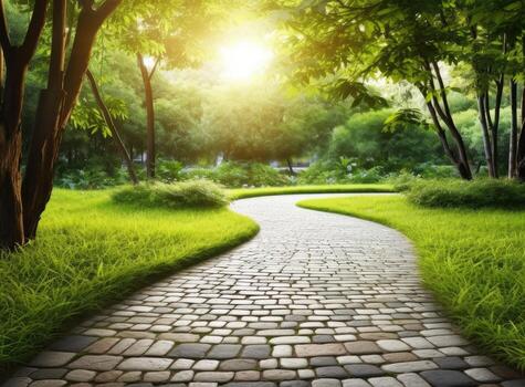 Alley in tropical garden, Created with Generative AI technology. photo