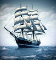 Sailing ship on a sea cruise. Yachting. Travel. Created with Generative AI technology. photo