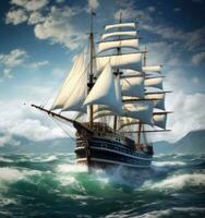 Sailing ship on a sea cruise. Yachting. Travel. Created with Generative AI technology. photo