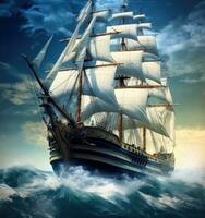 Sailing ship on a sea cruise. Yachting. Travel. Created with Generative AI technology. photo