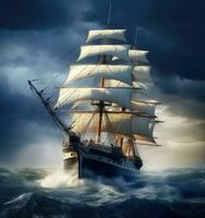 Sailing ship on a sea cruise. Yachting. Travel. Created with Generative AI technology. photo