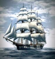 Sailing ship on a sea cruise. Yachting. Travel. Created with Generative AI technology. photo