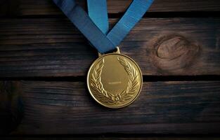Blank silver Medal. Created with Generative AI technology. photo