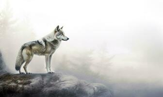 Wild wolfs in nature wilderness. Created with Generative AI technology. photo