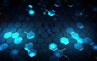 Abstract blue technology hexagonal background. Created with Generative AI technology. photo