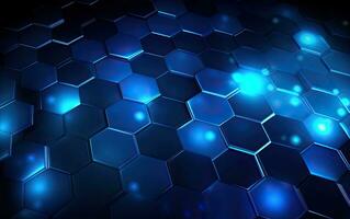 Abstract blue technology hexagonal background. Created with Generative AI technology. photo