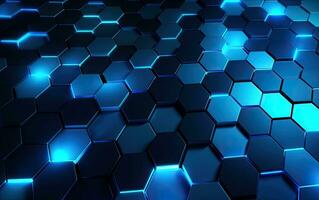 Abstract blue technology hexagonal background. Created with Generative AI technology. photo