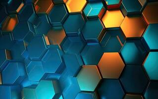 Abstract blue technology hexagonal background. Created with Generative AI technology. photo