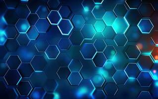 Abstract blue technology hexagonal background. Created with Generative AI technology. photo