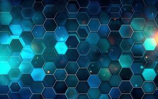 Abstract blue technology hexagonal background. Created with Generative AI technology. photo