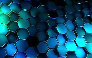 Abstract blue technology hexagonal background. Created with Generative AI technology. photo