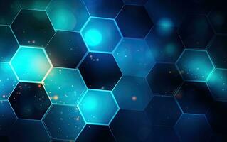 Abstract blue technology hexagonal background. Created with Generative AI technology. photo
