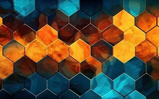 Abstract blue technology hexagonal background. Created with Generative AI technology. photo