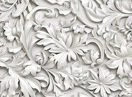 Patterns on the ceiling gypsum sheets of white flowers, plaster background - floral pattern, seamless pattern. Created with Generative AI technology. photo