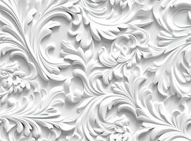 Patterns on the ceiling gypsum sheets of white flowers, plaster background - floral pattern, seamless pattern. Created with Generative AI technology. photo