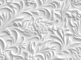 Patterns on the ceiling gypsum sheets of white flowers, plaster background - floral pattern, seamless pattern. Created with Generative AI technology. photo