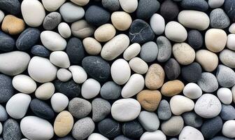 Sea of pebbles wallpaper. Gray beach stones background. For banner, postcard, book illustration. Created with generative AI tools photo