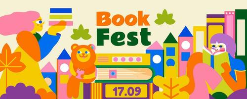 un maravilloso ilustración para un libro festival. descubrir nuevo mundos con libros. el diseño será perfectamente complemento tu proyecto y hacer el publicidad firmar más visible. vector