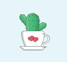 beautiful cactus with pot flat design vector