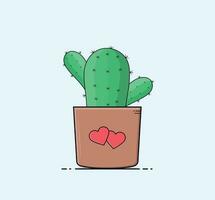 beautiful cactus with pot flat design vector