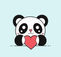 panda sentado amor linda plano diseño vector